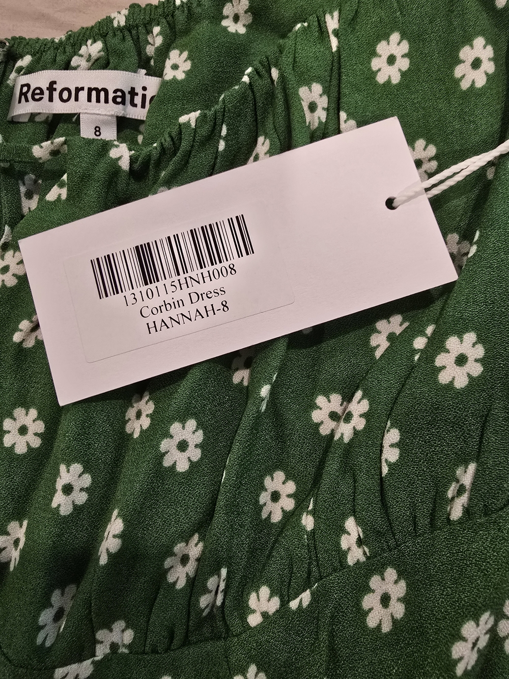 Reformation Green Daisy Puff-Sleeve Mini Dress In Hannah NWT - Picture 5 of 5